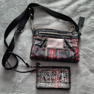 Coach Tartan Crossbody Bag and Wristlet - Black and Red